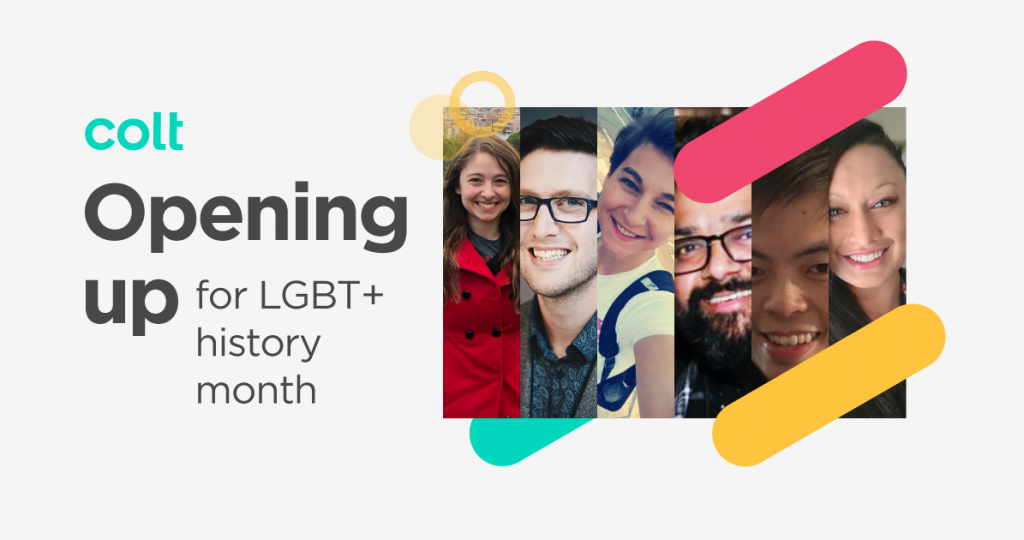 I&D-Social-Opening-up-02 Social image with pictures of people and text saying "opening up for LGBT+ history month"